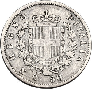 reverse: Vittorio Emanuele II  (1861-1878).. 50 Centesimi 1862 Napoli