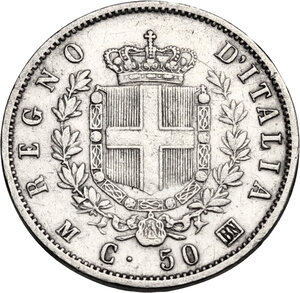 reverse: Vittorio Emanuele II  (1861-1878).. 50 Centesimi 1863 Milano