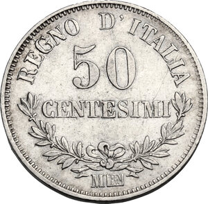 reverse: Vittorio Emanuele II  (1861-1878).. 50 Centesimi 1863 Milano