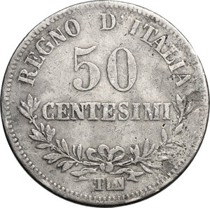 reverse: Vittorio Emanuele II  (1861-1878).. 50 Centesimi 1867 Torino