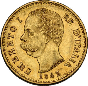 obverse: Umberto I (1878-1900).. 20 Lire 1882 oro rosso