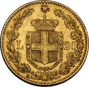 reverse: Umberto I (1878-1900).. 20 Lire 1882 oro rosso
