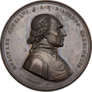 obverse: Ercole Consalvi (1757-1824), Cardinale, Segretario di Stato.. Medaglia 1824 per la morte