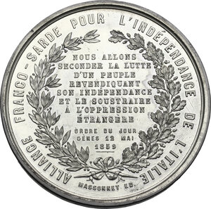 reverse: Napoleone III (1852-1870).. Medaglia 1859, realizzata in Francia per l Alleanza Franco-Sarda per l indipendenza dell Italia