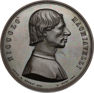 obverse: Niccolò Machiavelli (1469-1527), letterato e politico.. Medaglia 1866