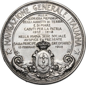 reverse: Medaglia 1925 Navigazione Generale Italiana, per l inaugurazione della nuova sede in presenza di S.A.R. il Principe Ereditario