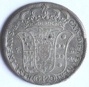 obverse: Napoli. Carlo di Borbone. 1734-1759. Piastra Sebeto 1735. Ag. 