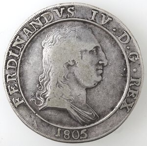 obverse: Napoli. Ferdinando IV. 1804-1805. Piastra 1805. Capelli Lisci. Ag. 