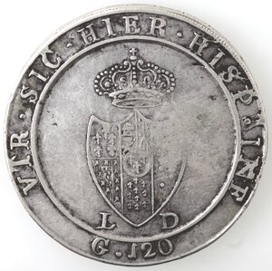 reverse: Napoli. Ferdinando IV. 1804-1805. Piastra 1805. Capelli Lisci. Ag. 
