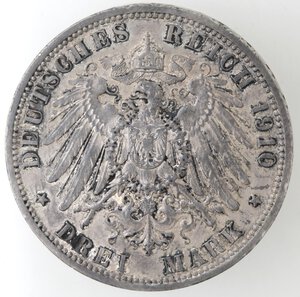 reverse: Germania Prussia. Guglielmo II. 1888-1918. 3 Marchi 1910 A. Ag. 