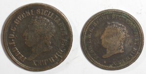 obverse: Napoli. Ferdinando I. 1816-1825. Lotto da 2 pezzi da 8 Tornesi e 5 tornesi. Ae. 