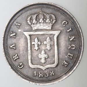 reverse: Napoli. Ferdinando II. 1830-1859. 5 Grana 1838. Ag. 