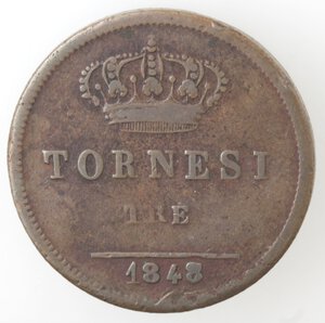 reverse: Napoli. Ferdinando II. 1830-1859. 3 Tornesi 1848 8 su 7. Ae. 