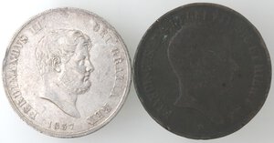 obverse: Napoli. Lotto di 2 monete. Piastra da 120 Grana 1857. Ag. qSPL. 10 Tornesi 1825. Ae. 