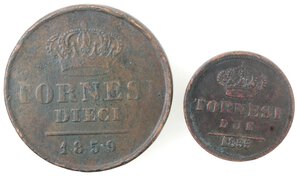 reverse: Napoli. Lotto di 2 Monete. 10 Tornesi 1859, 2 tornesi 1855. Ae. 