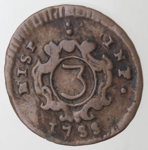 reverse: Palermo. Carlo di Borbone. 1734-1759. 3 Piccioli 1755. Ae. 