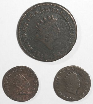 obverse: Palermo. Ferdinando III. 1759-1816. Lotto di  3 monete da un 1 Grano e 5 Grani. Ae. 