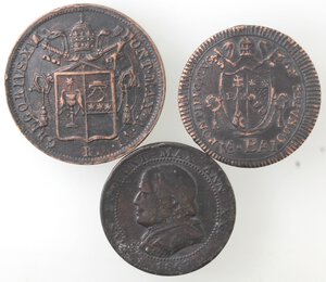 obverse: Roma. Lotto di 3 Monete. Baiocco 1836, Mezzo Baiocco 1802, 1 Soldo 1867. Ae. 