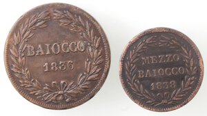 reverse: Roma. Lotto di 2 Monete. Baiocco 1836, Mezzo Baiocco 1838. Ae. 