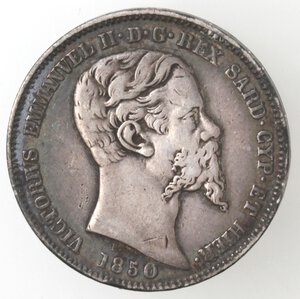 obverse: Vittorio Emanuele II. 1849-1861. Lira 1850 T. Ag. 