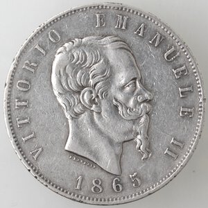obverse: Vittorio Emanuele II. 1861-1878. 5 lire 1865 Torino. Ag. 