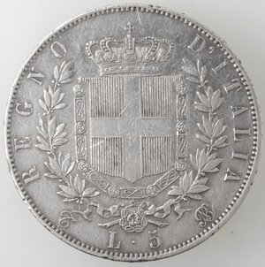 reverse: Vittorio Emanuele II. 1861-1878. 5 lire 1865 Torino. Ag. 