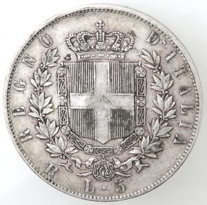 reverse: Vittorio Emanuele II. 1861-1878. 5 Lire 1877 Roma. Ag.