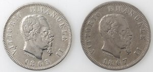 obverse: Vittorio Emanuele II. 1861-1878. Lotto di 2 monete. Lire 1863 e 1867 Milano. Ag. 