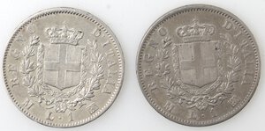 reverse: Vittorio Emanuele II. 1861-1878. Lotto di 2 monete. Lire 1863 e 1867 Milano. Ag. 