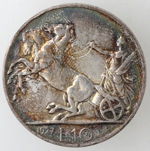 reverse: Vittorio Emanuele III. 1900-1943. 10 lire 1927 Biga. 2 Rosette. Ag. 