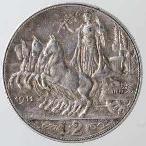 reverse: Vittorio Emanuele III. 1900-1943. 2 lire 1911 Quadriga veloce. Ag. 