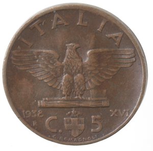 reverse: Vittorio Emanuele III. 1900-1943. 5 Centesimi 1938 XVI. Ae. 