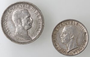 obverse: Vittorio Emanuele III. 1900-1943. Lotto di 2 Monete, 2 lire quadriga 1914, 5 lire lire 1927. Ag. 
