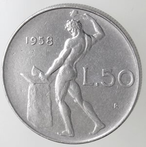 reverse: Repubblica Italiana. 50 lire 1958 Vulcano. Ac. 
