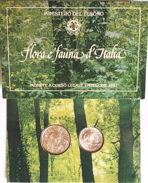 obverse: Repubblica Italiana. Dittico 500, 200 Lire. Flora e Fauna 1991. Ag. 
