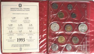 obverse: Repubblica Italiana. Serie divisionale 1993. 11 valori con 500 lire e 500 Lire Goldoni. Ag. 
