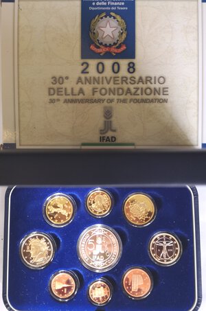 obverse: Repubblica Italiana. Serie divisionale 2008. 9 Valori. Metalli vari. Con moneta da 5 euro in Ag 