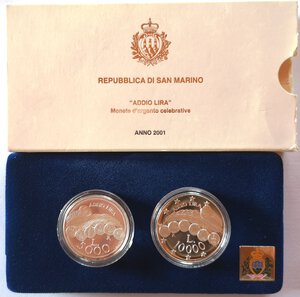 obverse: San Marino. Dittico 2001. Dittico con  5.000 lire e 10.000 lire. Addio alla Lira. Ag. 