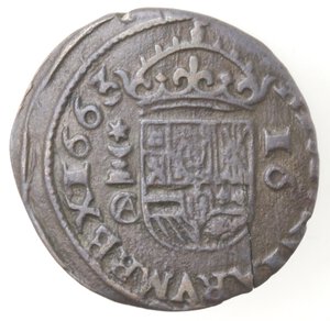 reverse: Spagna. Cuenca. Filippo IV. 1621-1665. 16 Maravedis 1663. Ae. 