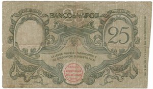 reverse: Banco di Napoli. 25 Lire. 