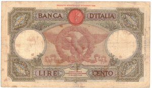 reverse: Vittorio Emanuele III. 1900-1943. 100 Lire Roma Guerriera. Fascio. 