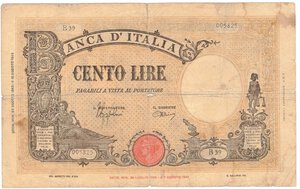 obverse: Vittorio Emanuele III. 1900-1943. 100 Lire Grande B. B.I. 