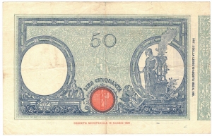 reverse: Vittorio Emanuele III. 1900-1943. 50 Lire Matrice. Fascio. 