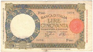 obverse: Vittorio Emanuele III. 1900-1943. 50 Lire Lupa. Fascio. L Aquila. 