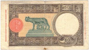 reverse: Vittorio Emanuele III. 1900-1943. 50 Lire Lupa. Fascio. L Aquila. 