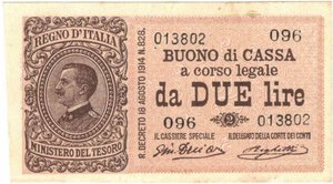 obverse: Vittorio Emanuele III. 1900-1943. Buono di Cassa da  2 Lire. 