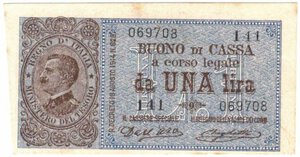 obverse: Vittorio Emanuele III. 1900-1943. Buono di Cassa da 1 Lira. 