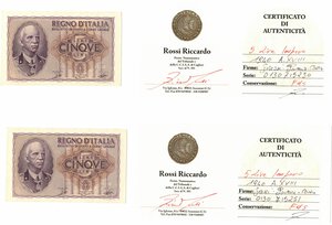 obverse: Vittorio Emanuele III. 1900-1943. Lotto di 2 pezzi da 5 Lire Impero 1940 A. XVIII. 