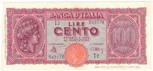 obverse: Luogotenenza. 100 lire Italia Turrita.