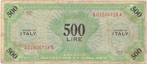 obverse: Occupazione Americana. 500 Am lire 1943. Monolingua BEP. 
